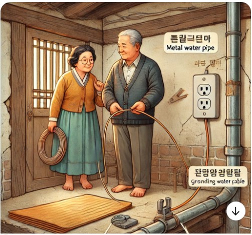 노후 주택에 사시는 할아버지 할머니도 수도관 접지 연결선으로 어싱을 즐긴다.