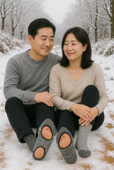 인공지능 합성한 이미지로, 맨발양말 실물사진은 위의 사진..