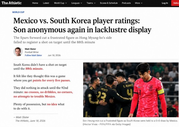 미국 스포츠 전문매체 디 애슬레틱(The Athletic)의 맷 슬레이터는 “한국의 첫 유효슈팅은 88분에야 나왔다"면서 "한국이 점유율은 높고 패스는 깔끔했지만 92분까지 크로스도, 드리블도, 코너킥도 없었다”고 꼬집었다.
